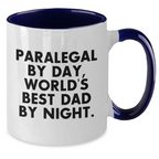 Paralegal Humor Two Tone Coffee Mug, Gifts from Dad, Gifts for Paralegal By Day, World's Best Dad By Night, Father's Day Unique Gift