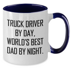 Truck Driver Gifts - Funny Two Tone Coffee Mug for Men, 'Truck Driver By Day, World's Best Dad By Night' Graduation Unique Gifts from Friends