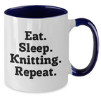 Funny Knitting Gifts from Mom, Dad, or Friends - Two Tone Coffee Mug for Knitting Enthusiasts, Eat. Sleep. Knitting. Repeat., Father's Day Unique Gifts for Him