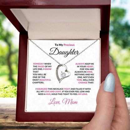 To My Precious Daughter Forever Love Heart Pendant Necklace with Message Card - Mallard Moon Gift Shop