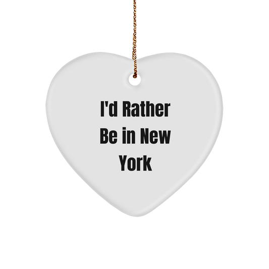 New York Heart Ornament, 'I'd Rather Be In New York', White Heart Shaped Gifts for Family and Friends, Christmas Unique Present Ideas - Image 1