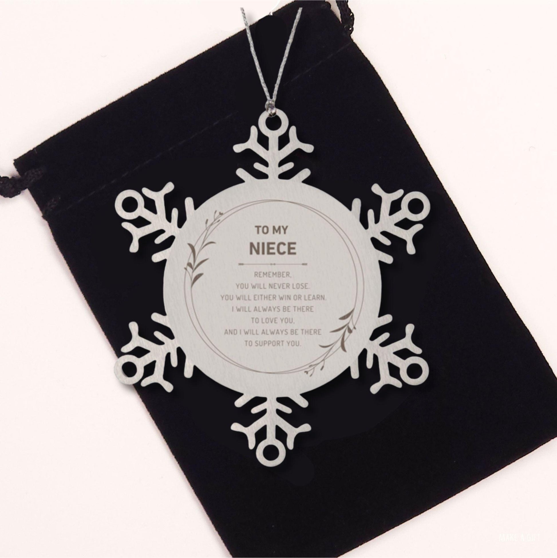 Niece Ornament Gifts, To My Niece Remember, you will never lose. You will either WIN or LEARN, Keepsake Snowflake Ornament For Niece, Birthday Christmas Gifts Ideas For Niece X-mas Gifts