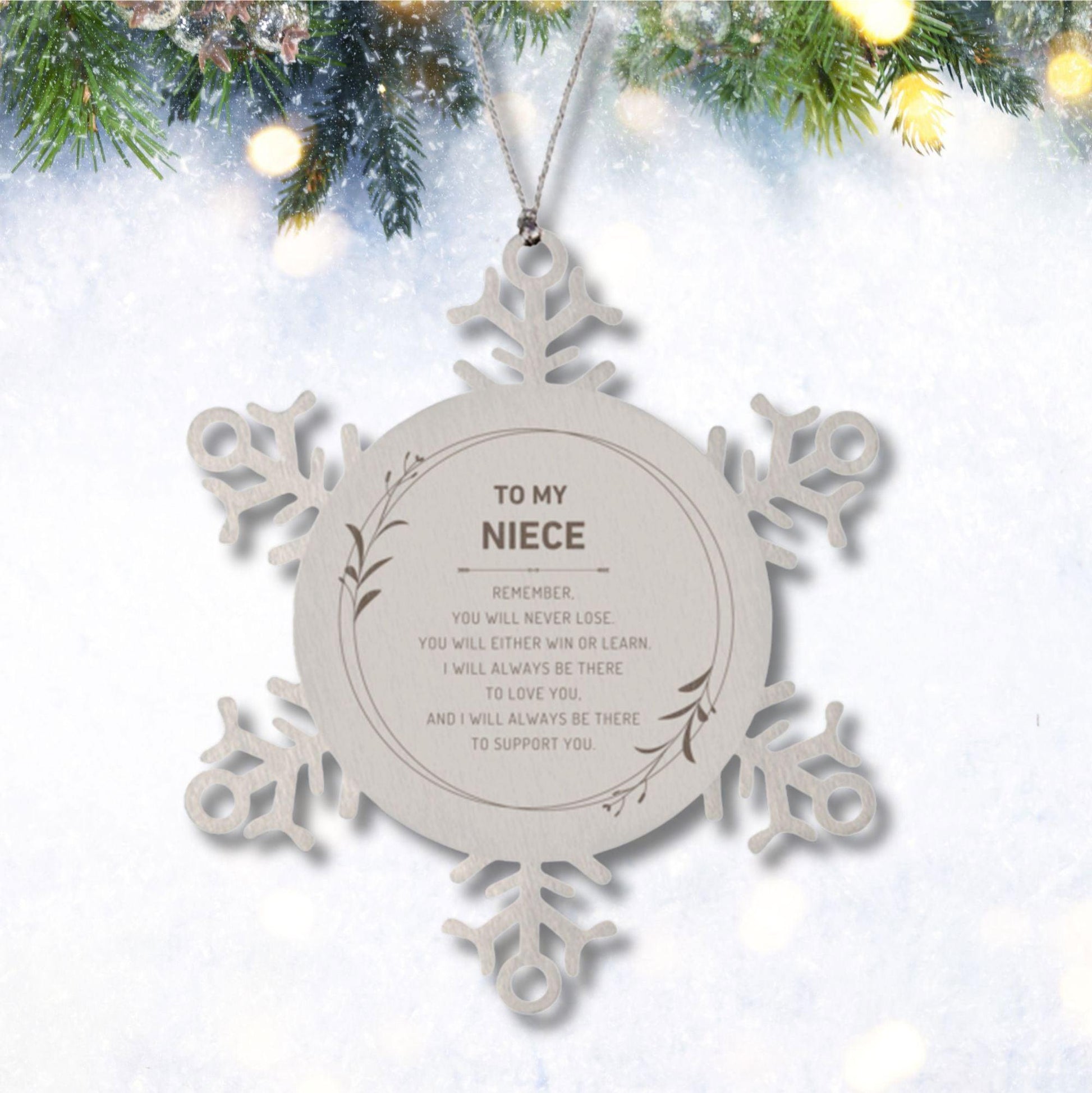 Niece Ornament Gifts, To My Niece Remember, you will never lose. You will either WIN or LEARN, Keepsake Snowflake Ornament For Niece, Birthday Christmas Gifts Ideas For Niece X-mas Gifts