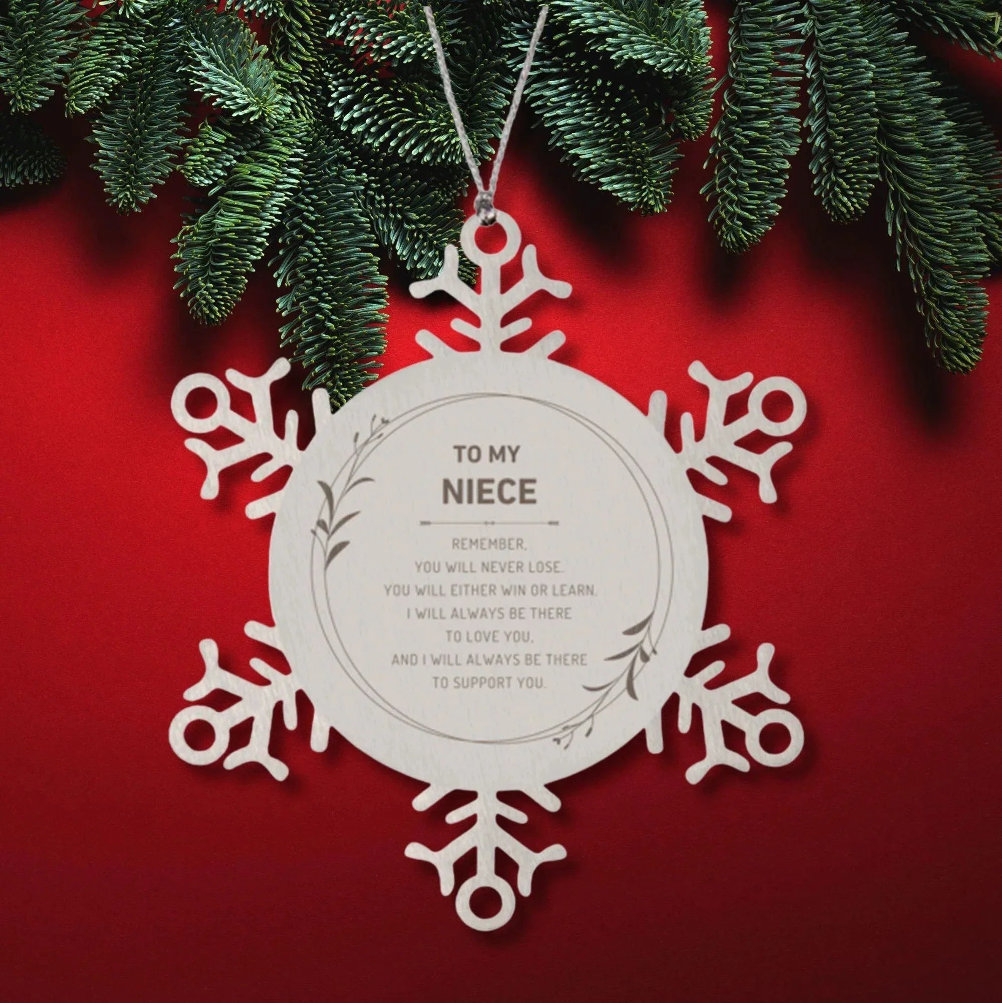Niece Ornament Gifts, To My Niece Remember, you will never lose. You will either WIN or LEARN, Keepsake Snowflake Ornament For Niece, Birthday Christmas Gifts Ideas For Niece X-mas Gifts