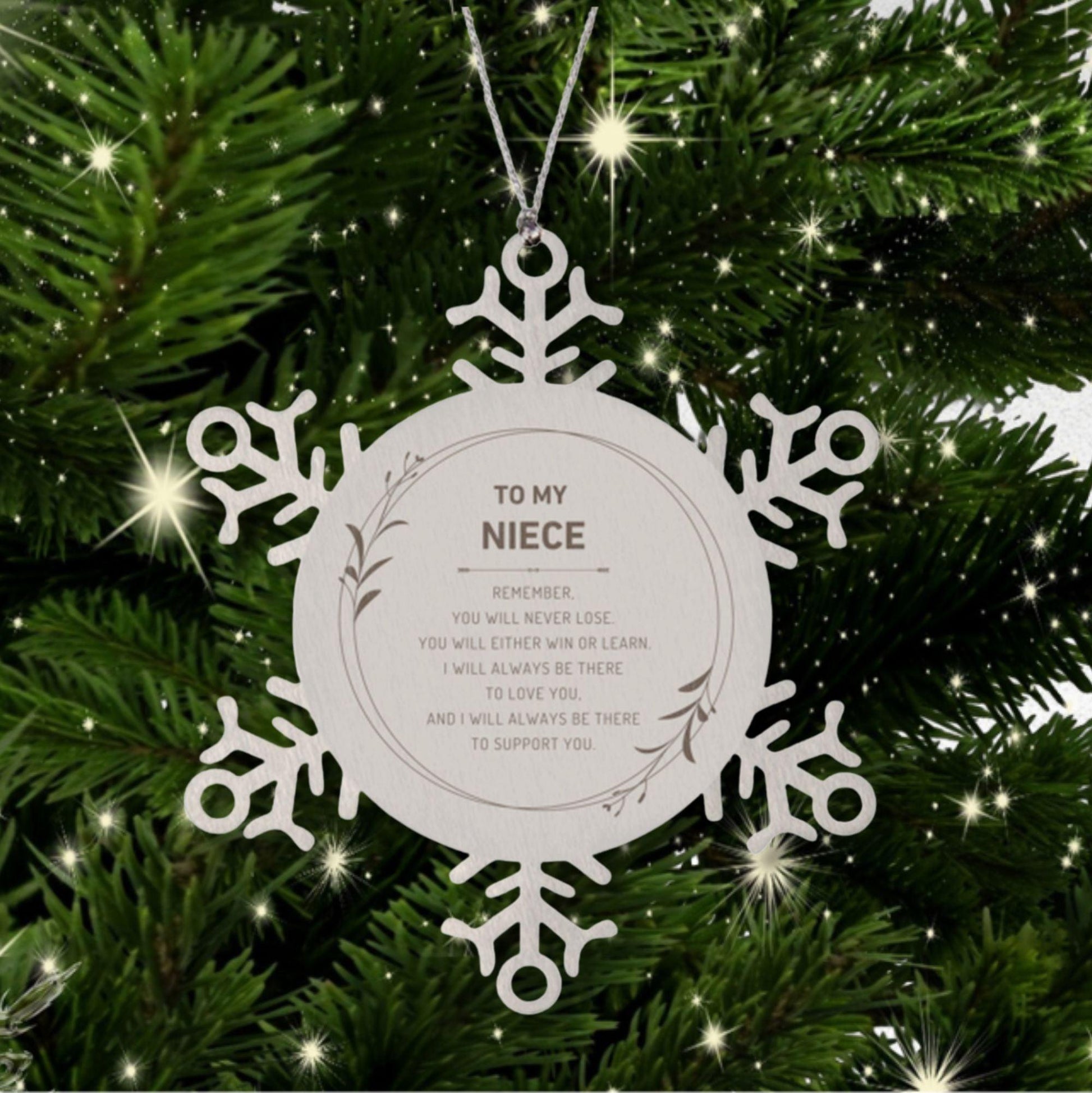 Niece Ornament Gifts, To My Niece Remember, you will never lose. You will either WIN or LEARN, Keepsake Snowflake Ornament For Niece, Birthday Christmas Gifts Ideas For Niece X-mas Gifts