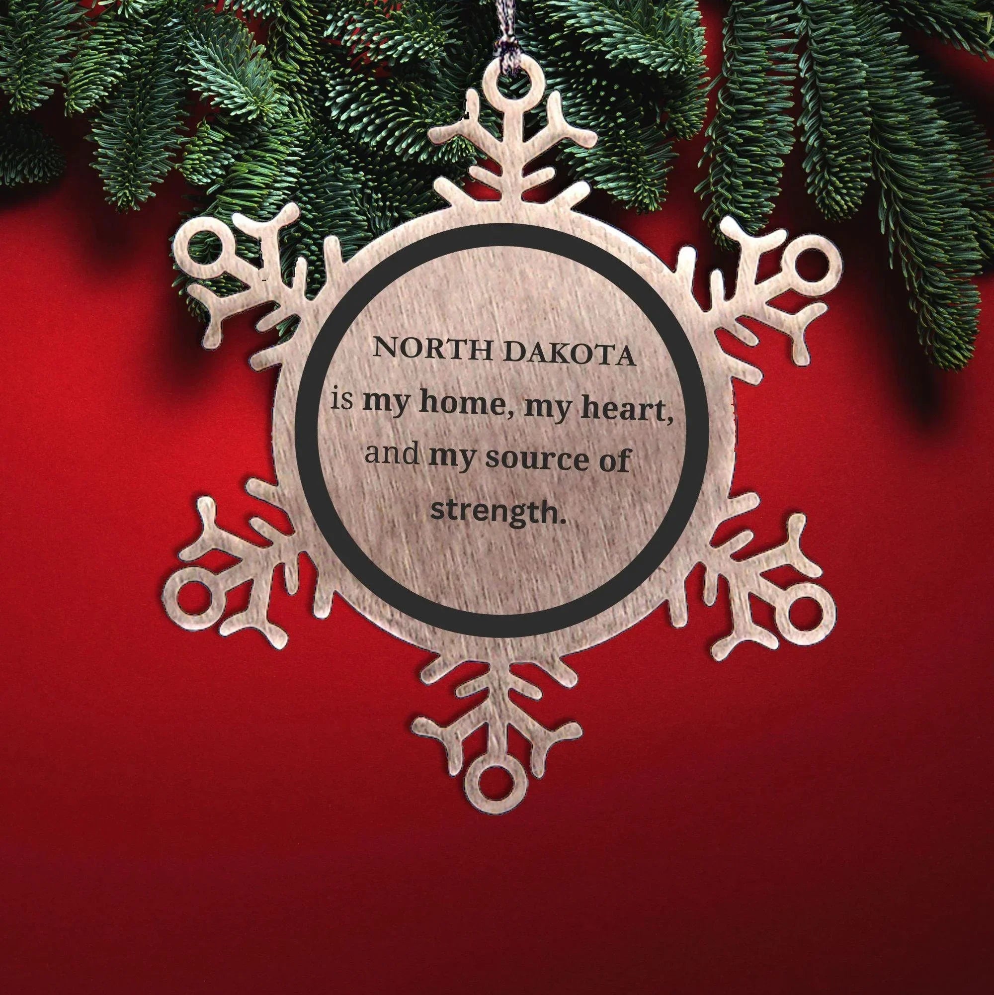 North Dakota is my Home Gifts, Amazing North Dakota Birthday, Christmas Engraved Stainless-Steel Snowflake Ornament For People from North Dakota, Men, Women, Friends