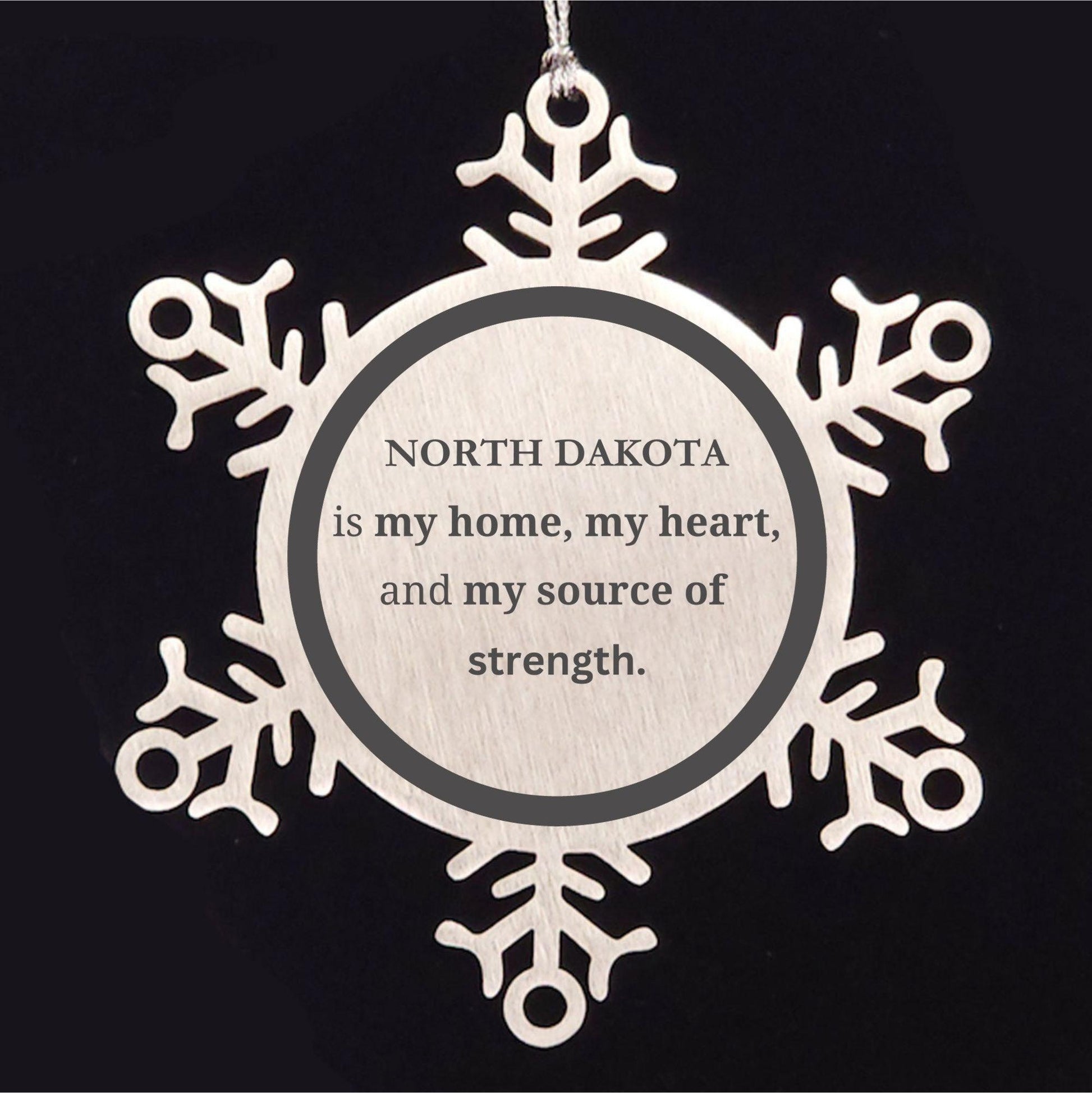 North Dakota is my Home Gifts, Amazing North Dakota Birthday, Christmas Engraved Stainless-Steel Snowflake Ornament For People from North Dakota, Men, Women, Friends