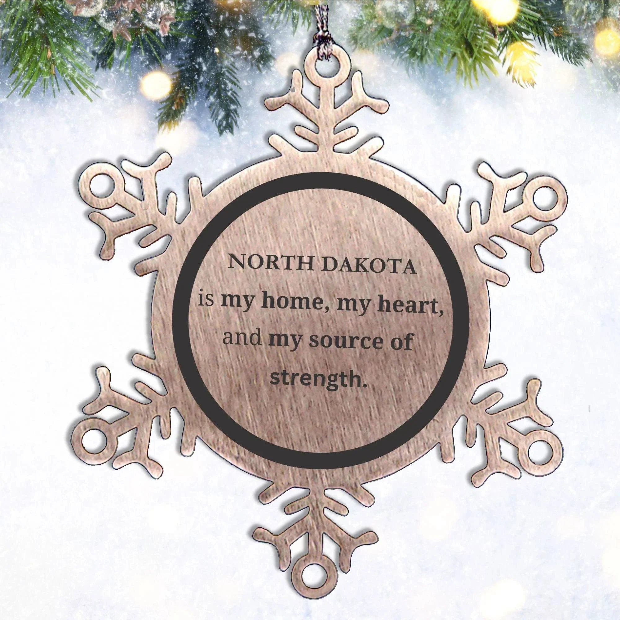 North Dakota is my Home Gifts, Amazing North Dakota Birthday, Christmas Engraved Stainless-Steel Snowflake Ornament For People from North Dakota, Men, Women, Friends