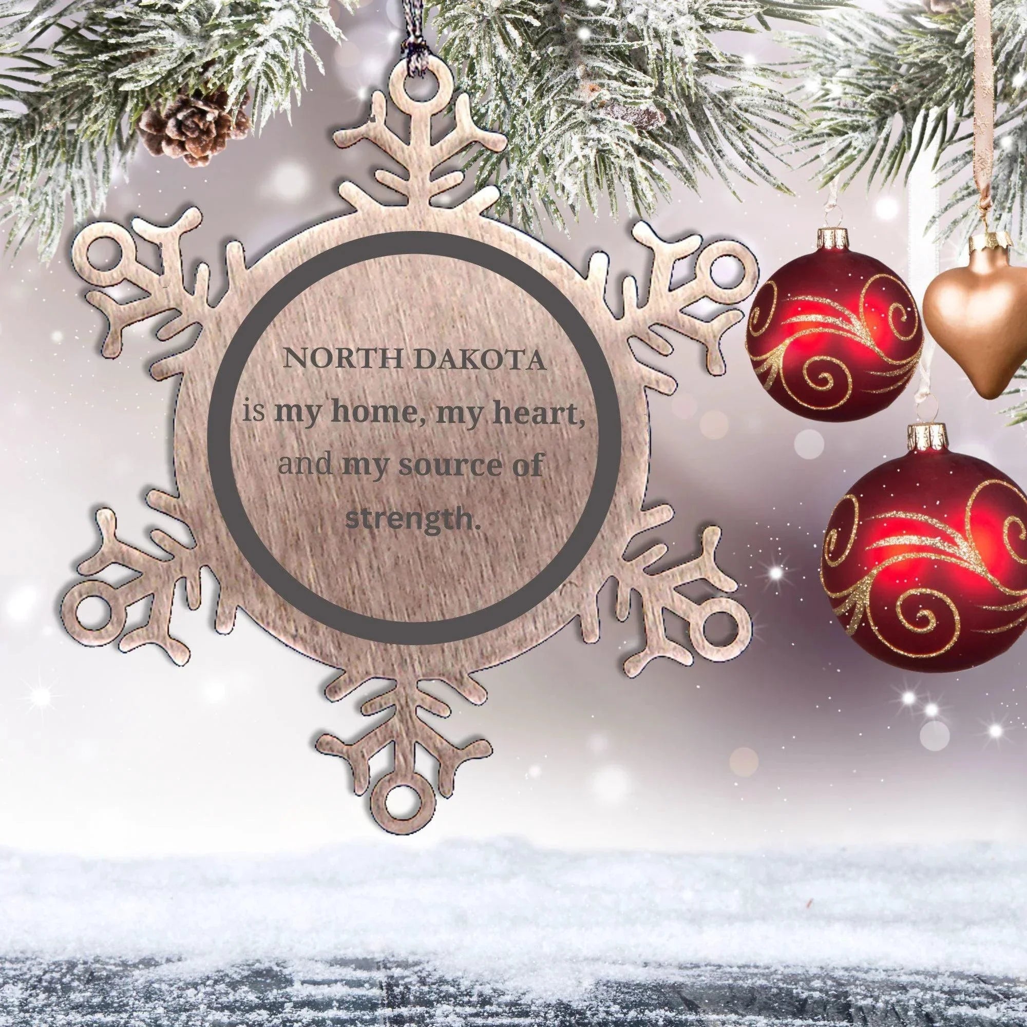 North Dakota is my Home Gifts, Amazing North Dakota Birthday, Christmas Engraved Stainless-Steel Snowflake Ornament For People from North Dakota, Men, Women, Friends