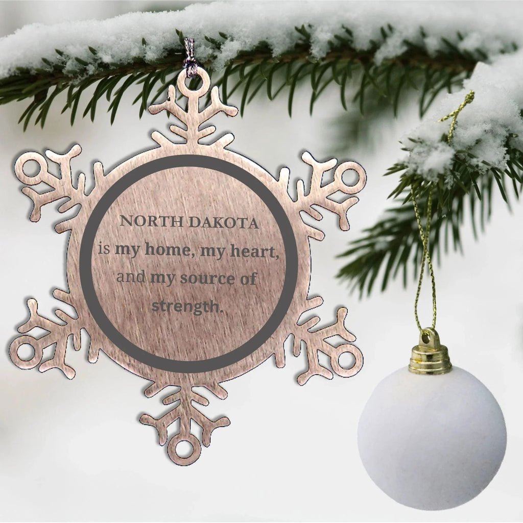 North Dakota is my Home Gifts, Amazing North Dakota Birthday, Christmas Engraved Stainless-Steel Snowflake Ornament For People from North Dakota, Men, Women, Friends