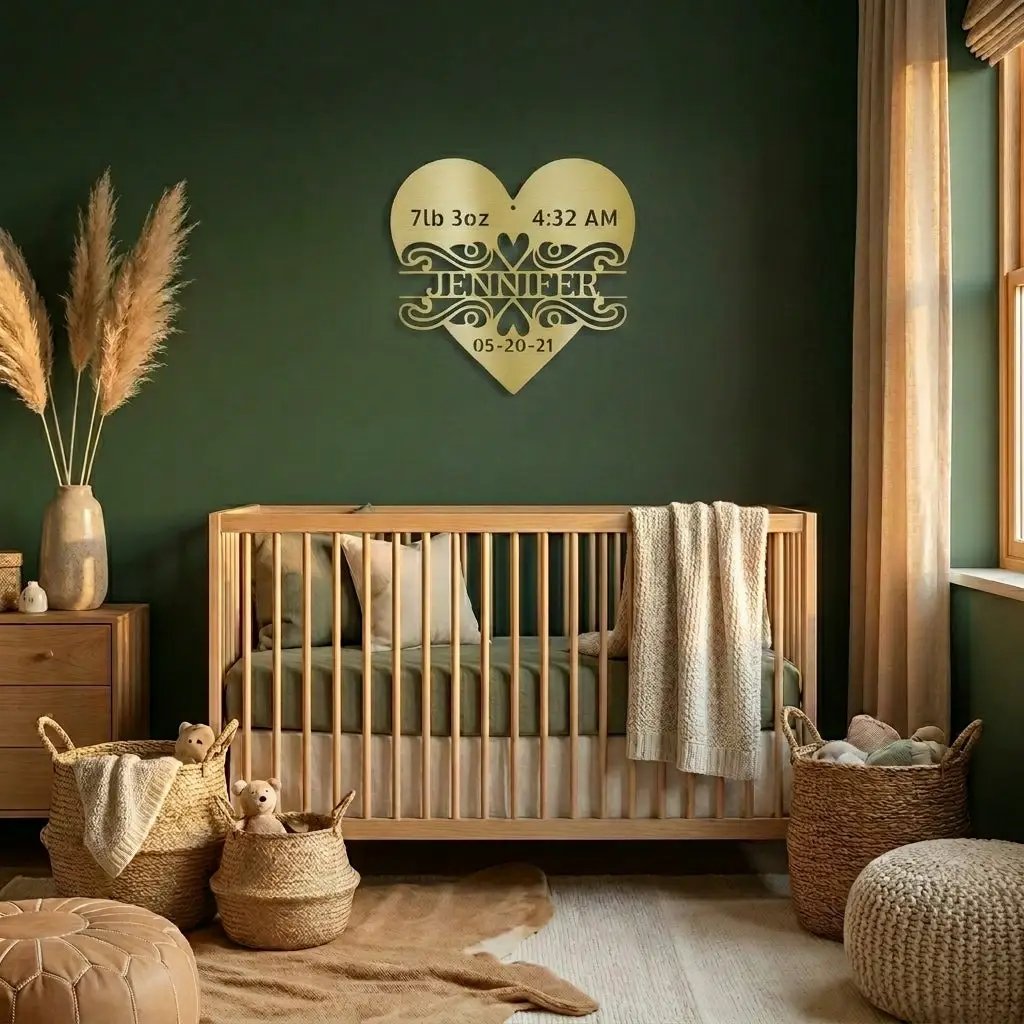 Newborn Baby Love Monogram Personalized Indoor Outdoor Steel Wall Sign Art