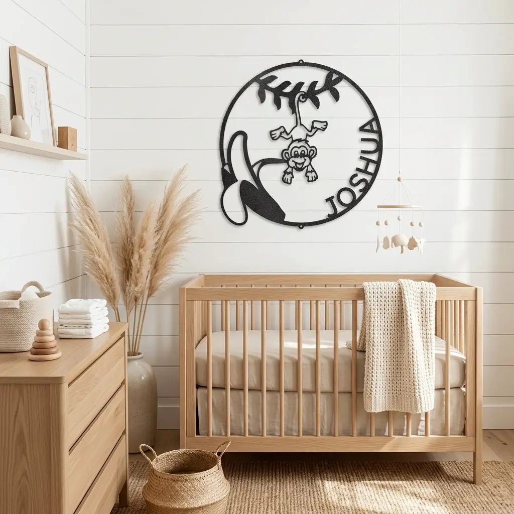 Our Little Monkey Monogram Personalized Steel Wall Sign Metal Art