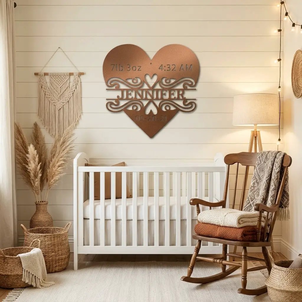 Newborn Baby Love Monogram Personalized Indoor Outdoor Steel Wall Sign Art