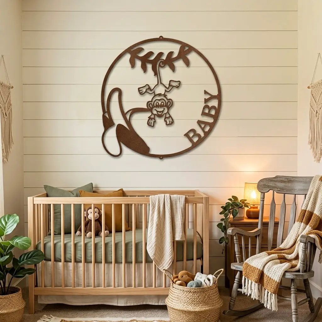 Our Little Monkey Monogram Personalized Steel Wall Sign Metal Art