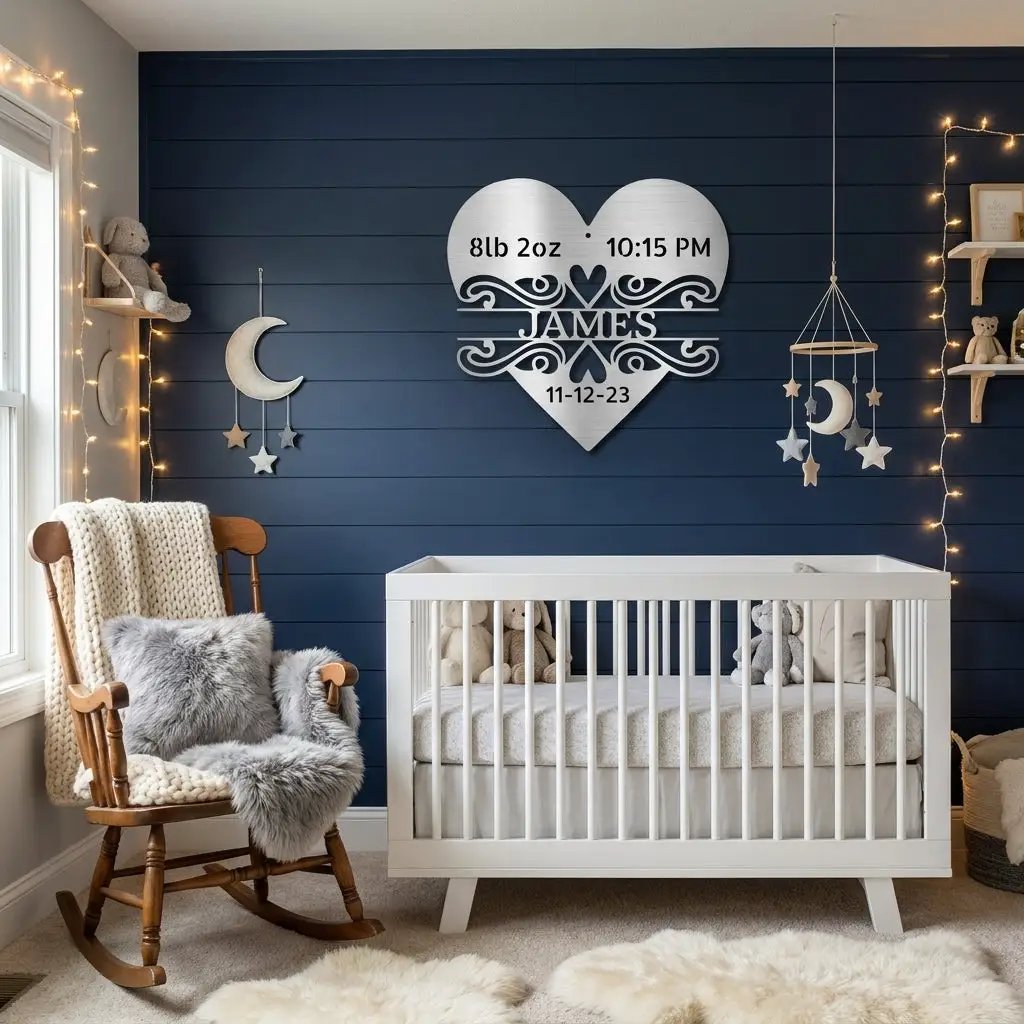 Newborn Baby Love Monogram Personalized Indoor Outdoor Steel Wall Sign Art