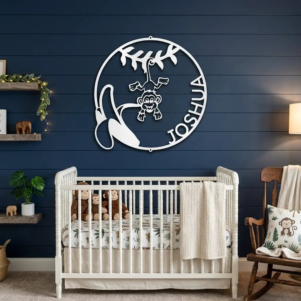Our Little Monkey Monogram Personalized Steel Wall Sign Metal Art