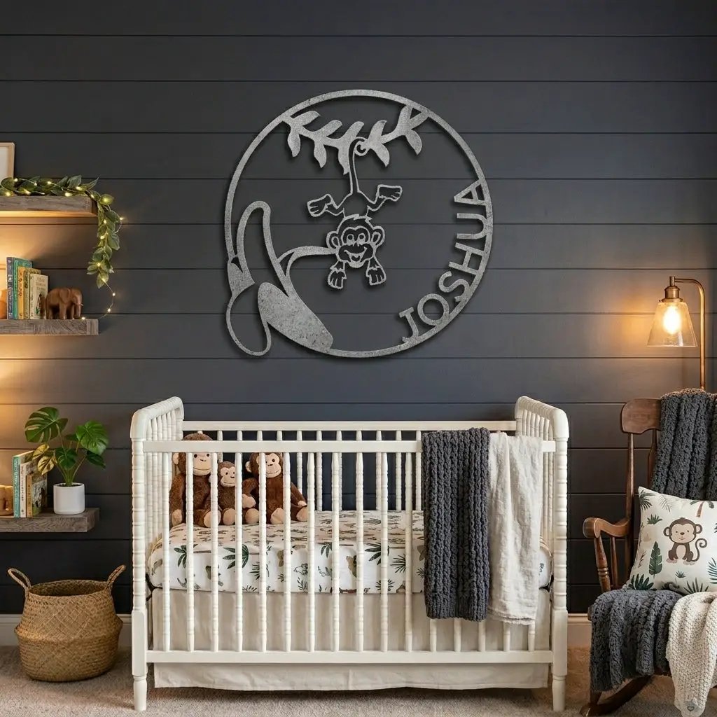 Our Little Monkey Monogram Personalized Steel Wall Sign Metal Art