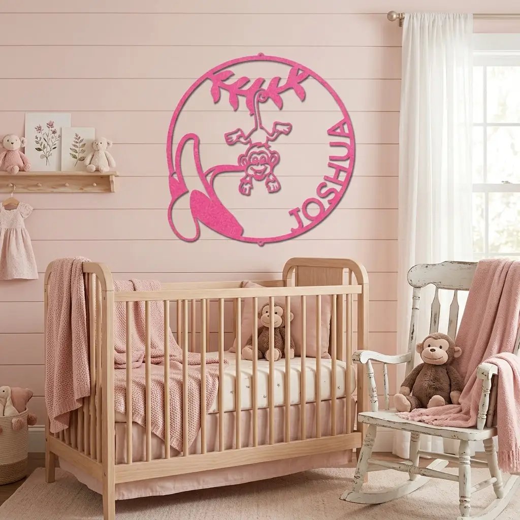 Our Little Monkey Monogram Personalized Steel Wall Sign Metal Art
