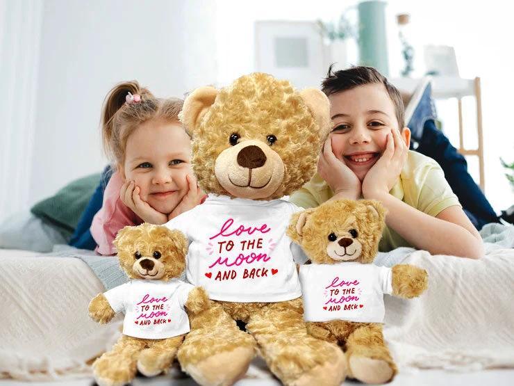Love You to the Moon and Back - Plush Lamb, Panda, or Teddy Bear with Tee Shirt Romantic Gift for Sweetheart
