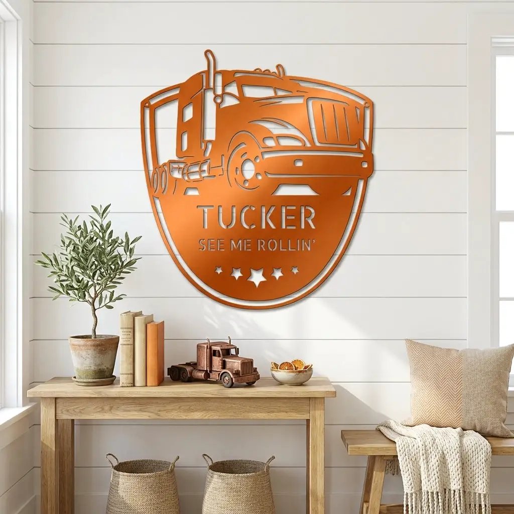 Personalized Trucker Metal Wall Art Sign | Custom Semi Truck Name Sign | Truck Driver Gift | Custom Steel Wall Decor | Made in USA