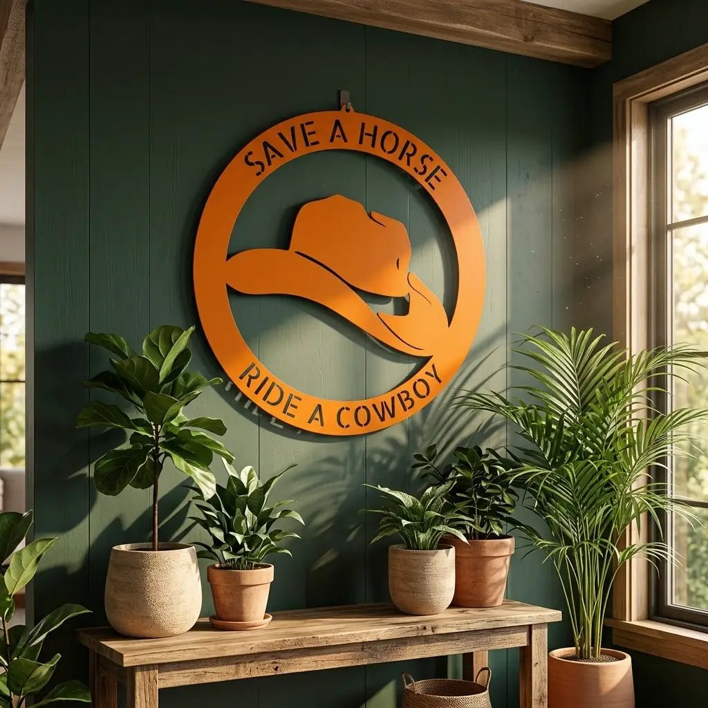 Personalized Cowboy Hat Metal Wall Art | Custom Ranch Name Sign | Western Metal Wall Decor | Rustic Farmhouse Wall Art | Made in USA