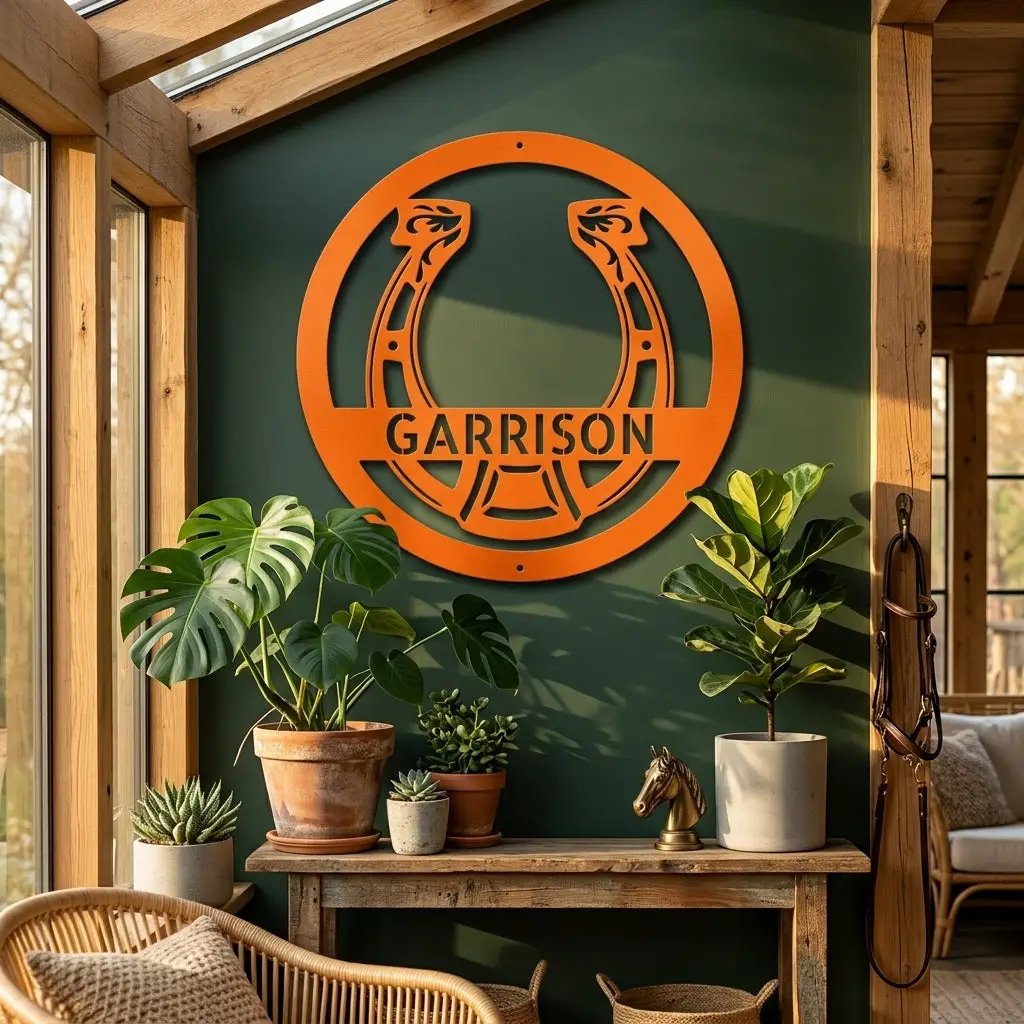 Horseshoe Monogram Personalized Indoor Outdoor Steel Wall Sign Art