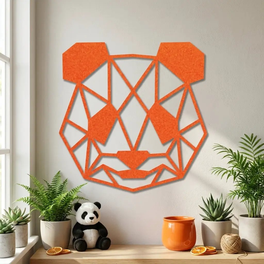 Geometric Panda Metal Wall Art – Modern Animal Steel Décor – Minimalist Panda Head Wall Hanging