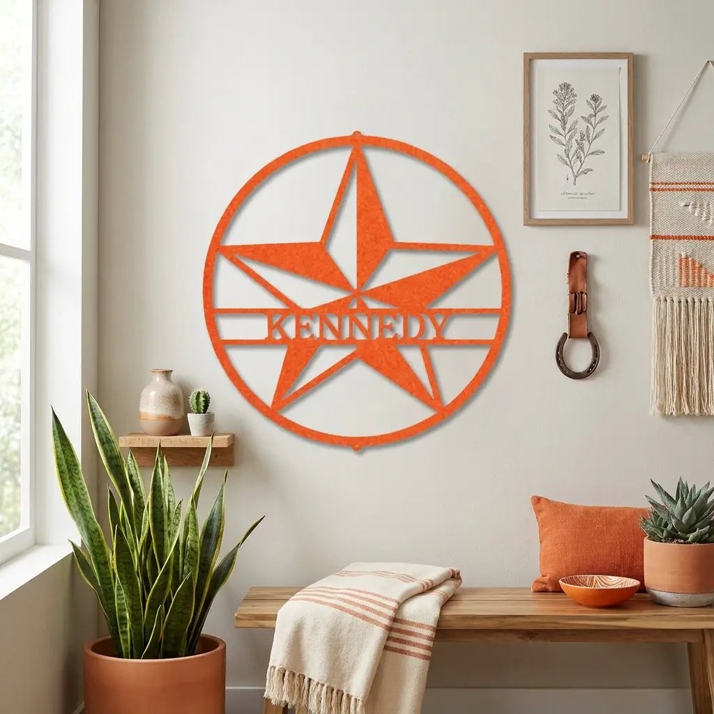 Custom Star Metal Wall Art – Personalized Rustic Farmhouse Sign – Ranch or Family Name