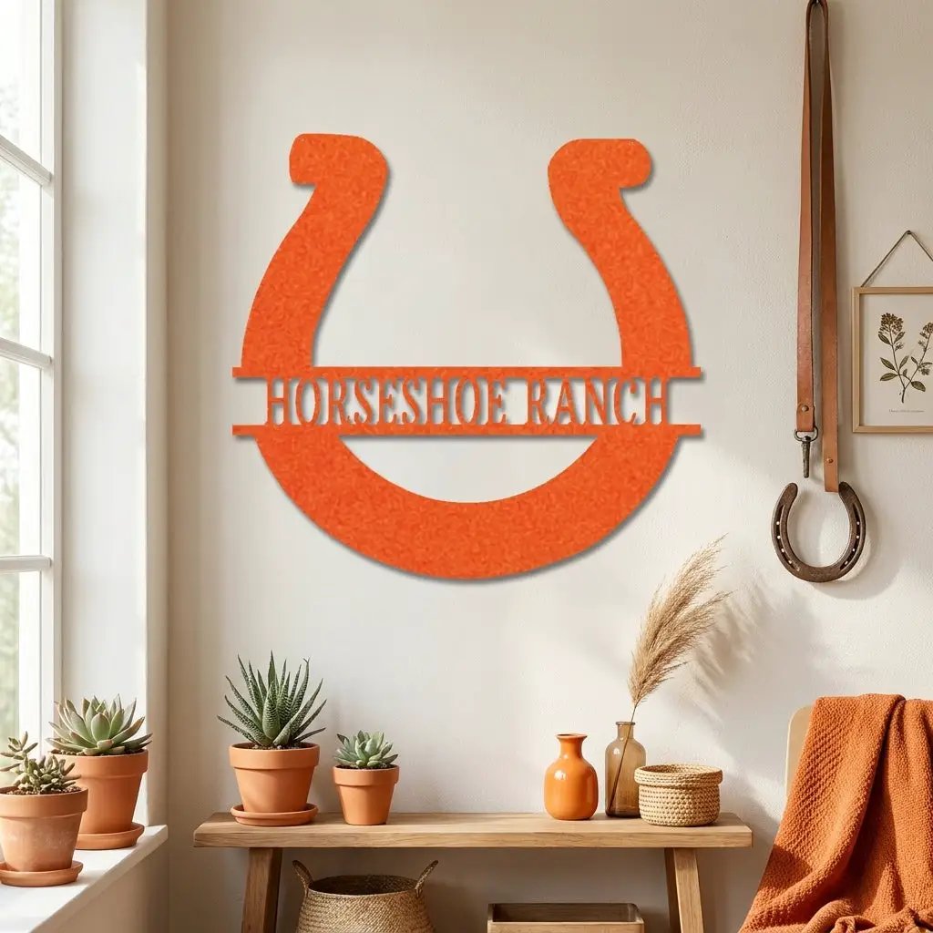 Personalized Horseshoe Metal Sign Custom Ranch Name Sign Western Decor Farmhouse Wall Art Horse Lover Gift Barn Decor Custom Steel Sign