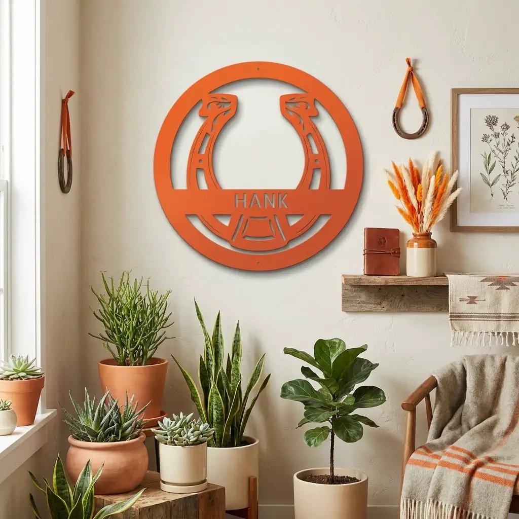Personalized Horseshoe Metal Wall Art Sign Custom Ranch Name Steel Decor Western Farmhouse