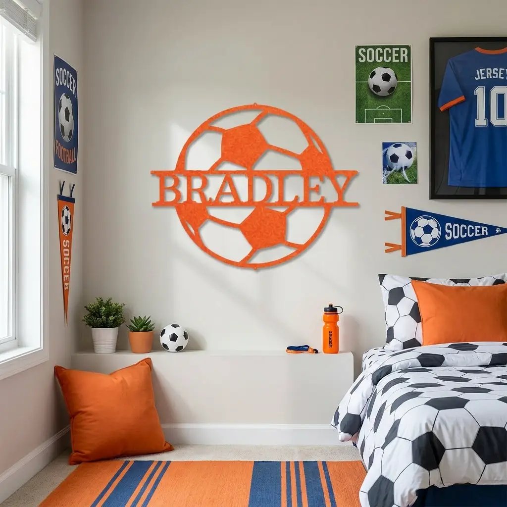Personalized Soccer Ball Metal Wall Art – Custom Name Soccer Sign – Sports Decor for Kids Room, Soccer Player Gift, Indoor Outdoor Steel Sign