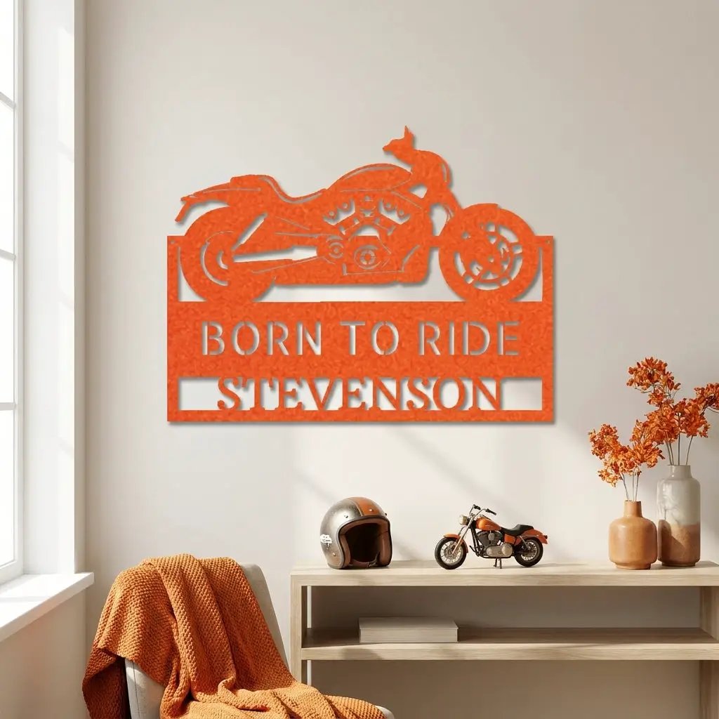 Personalized Cruiser Motorcycle Metal Wall Art – Custom Name Sign – Biker Garage Decor, Motorcycle Rider Gift, Man Cave Steel Sign