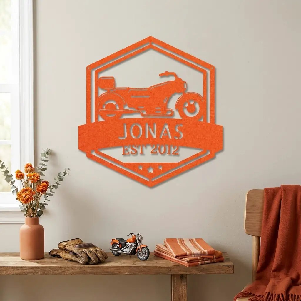 Personalized Motorcycle Metal Wall Art – Custom Biker Name Sign with EST Year – Garage Decor – Motorcycle Gift – Steel Wall