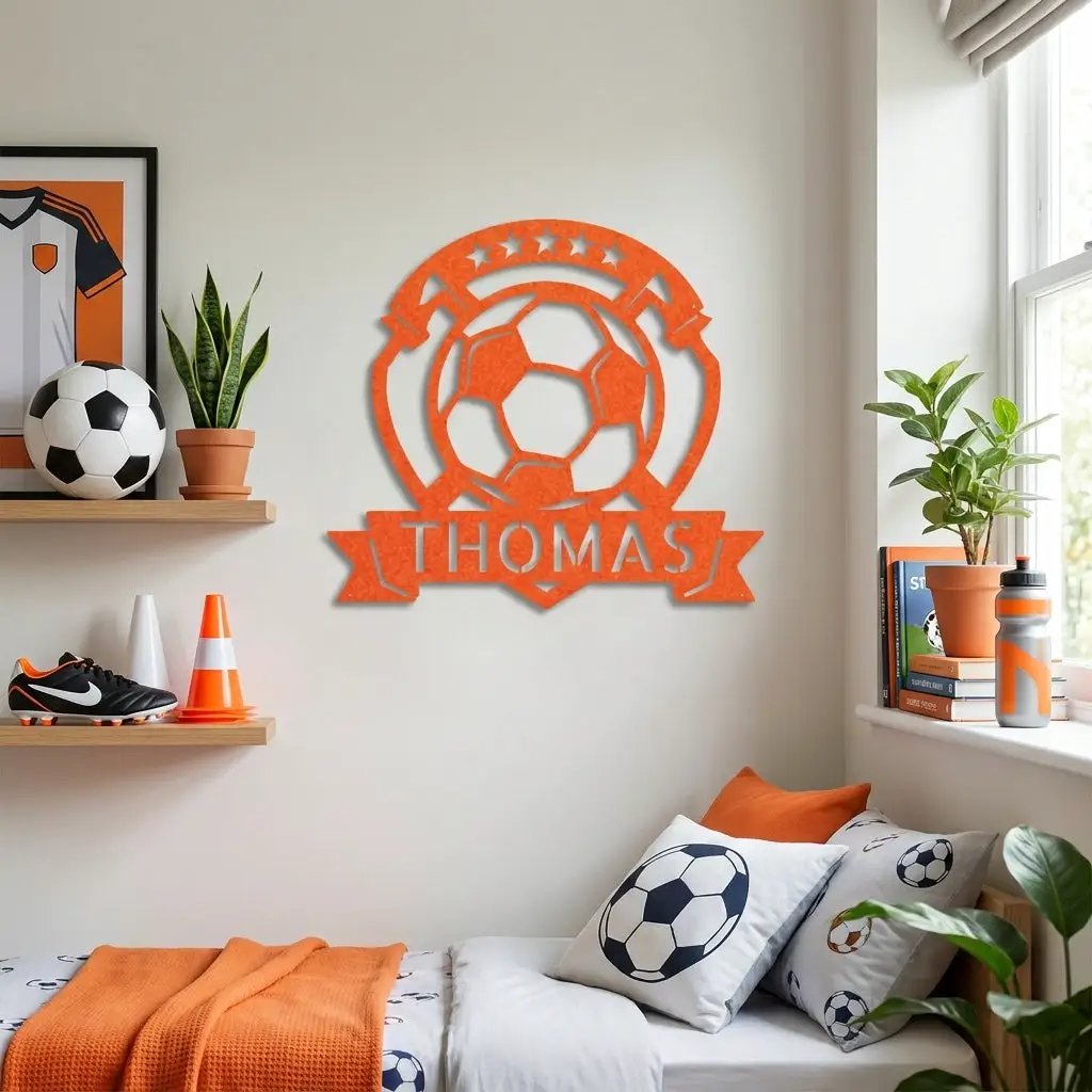 Custom Name Soccer Sign – Sports Decor for Boys Room, Soccer Player Gift, Indoor Outdoor Steel Sign