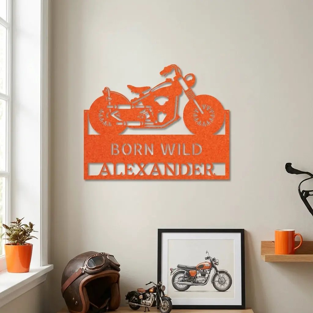 Personalized Motorcycle Metal Wall Art – Custom Name Garage Decor – Motorcycle Gift – Steel Wall Sign