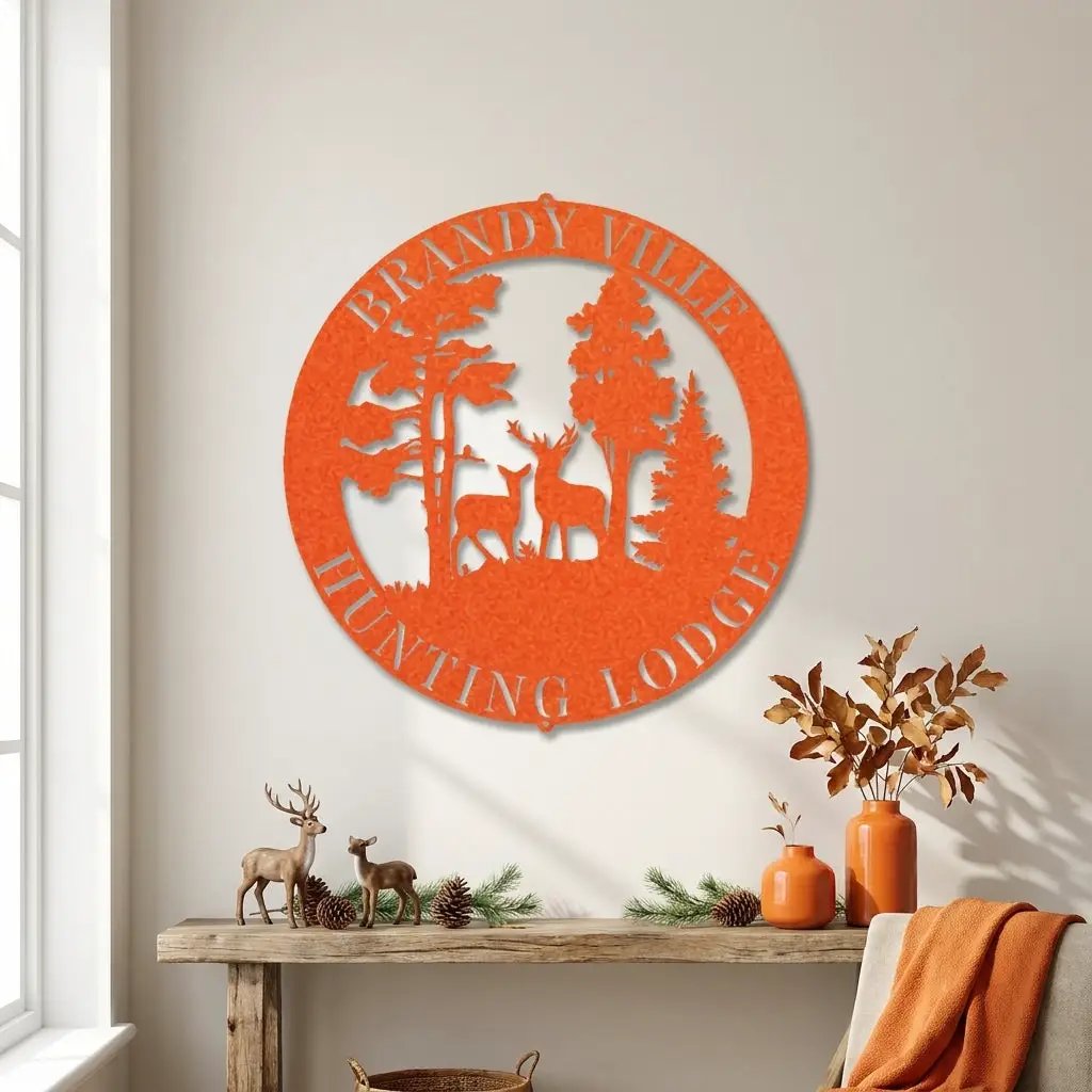 Personalized Deer Couple Metal Wall Art Custom Family Name Sign Hunting Lodge Decor Buck Doe Forest Scene Rustic Outdoor Wall Hanging
