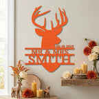 Personalized Deer Head Metal Sign, Mr & Mrs Name Sign, Wedding Gift, Anniversary Gift 25th 50th, Custom Last Name Wall Decor, Rustic Lodge Decor