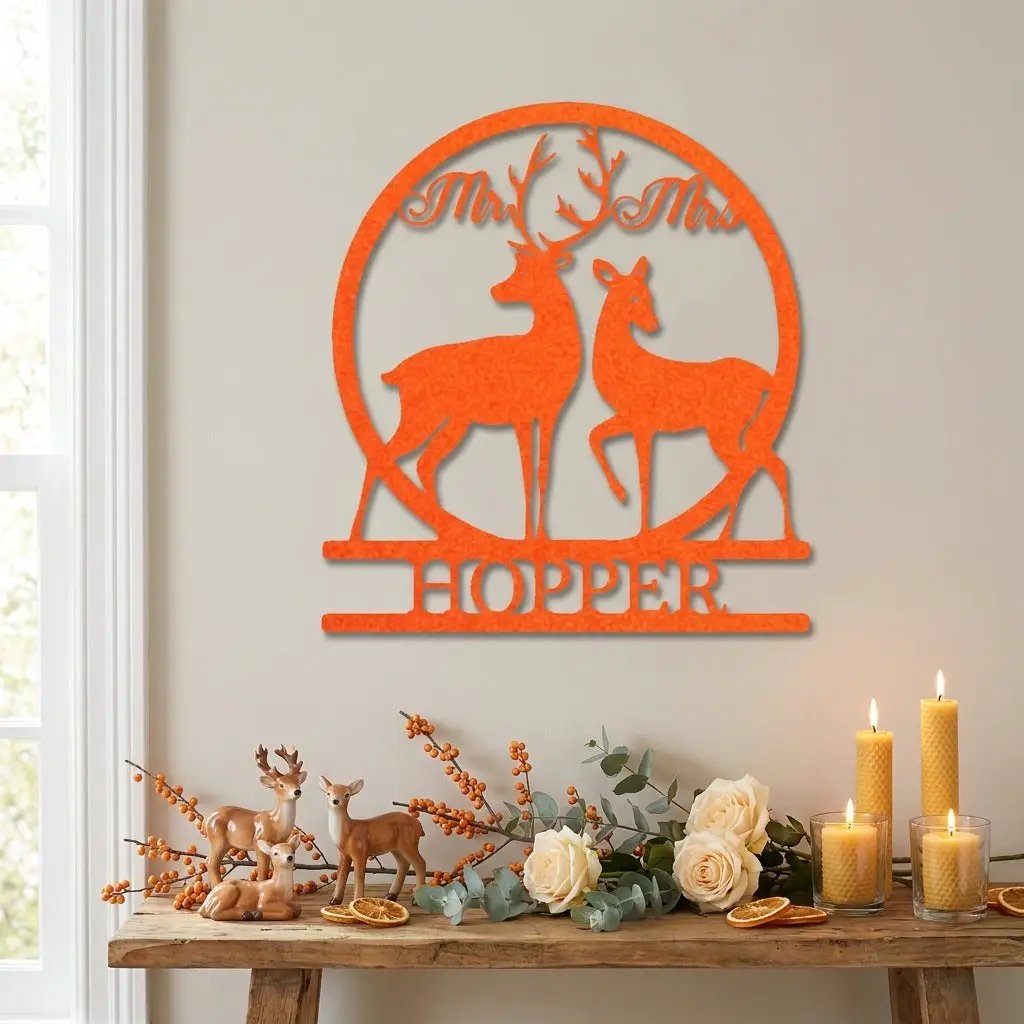 Personalized Mr & Mrs Deer Metal Sign – Custom Last Name Wedding Wall Art – Rustic Anniversary Gift for Couple