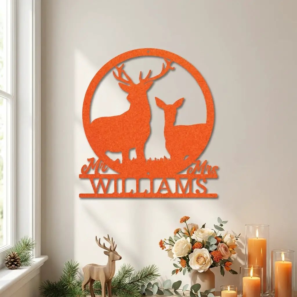 Personalized Mr & Mrs Deer Couple Metal Sign – Custom Last Name Stag & Doe Wall Art – Romantic Wedding or Anniversary Gift