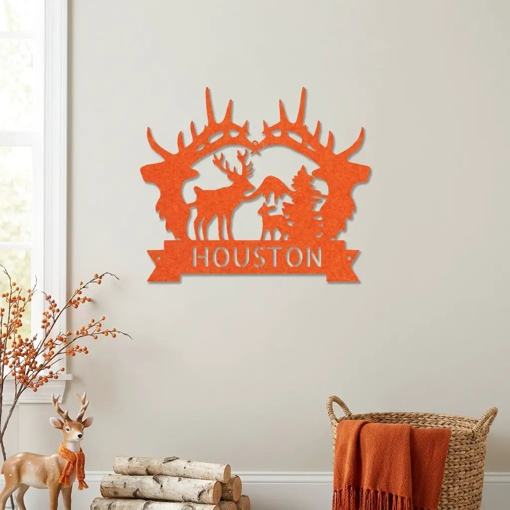 Big Deer Antler Personalized Name Metal Art Wall Sign