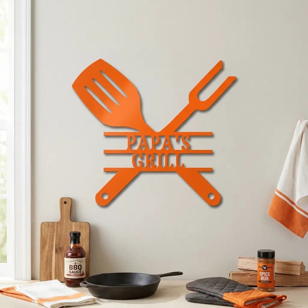 Personalized Grill Metal Wall Art – Custom BBQ Sign – Outdoor Kitchen Decor – Gift for Dad, Grandpa, BBQ Lover