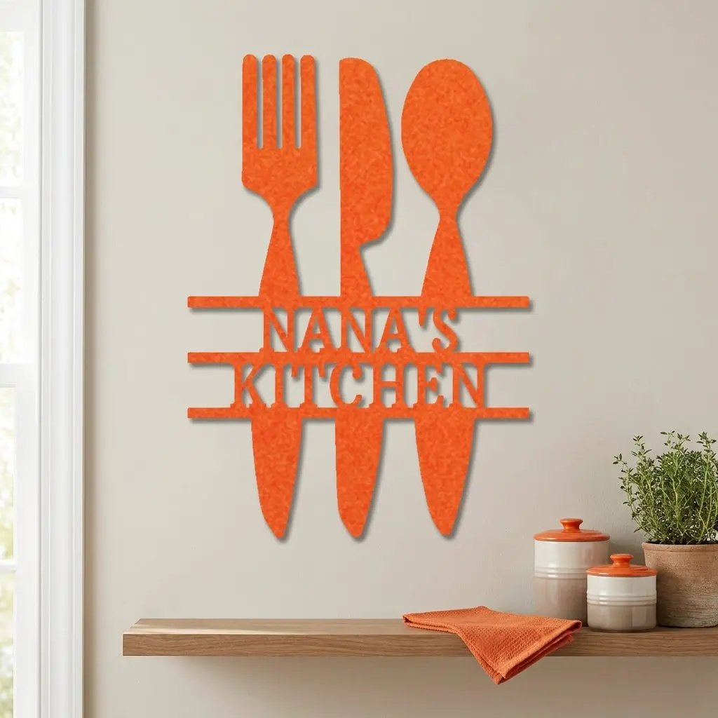 Personalized Kitchen Metal Sign – Farmhouse Kitchen Utensils Custom Name Sign