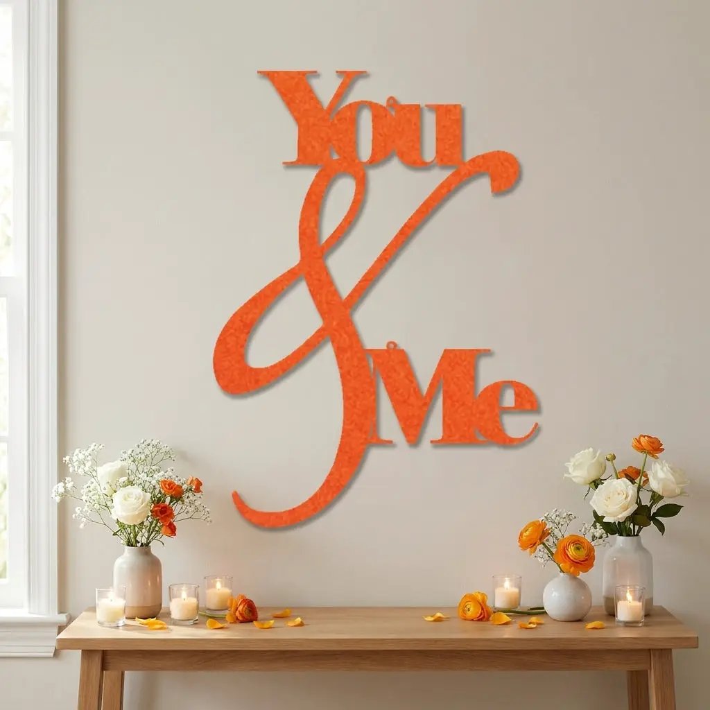 You and Me Metal Wall Art – Romantic Couple Sign – Wedding Gift, Anniversary Decor, Farmhouse Bedroom Wall Decor, Love Sign
