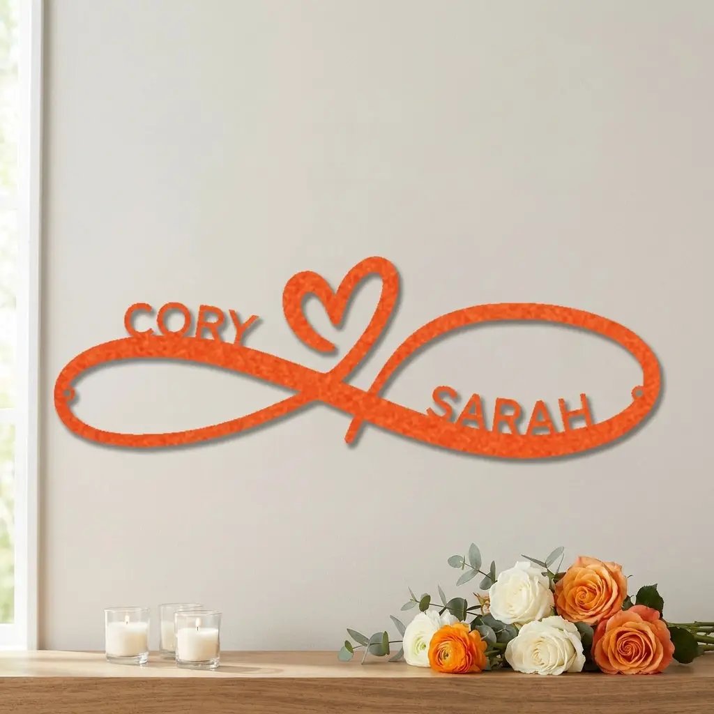 Personalized Infinity Name Metal Wall Art – Custom Couple Sign with Heart, Wedding Gift, Anniversary Decor, Romantic Home Decor
