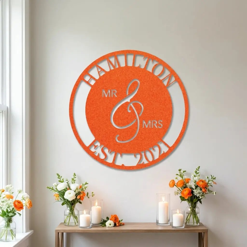 Personalized Mr and Mrs Metal Wall Art Sign with Family Name and Established Date – Custom Wedding Gift, Anniversary Name Sign, Last Name Wall Decor