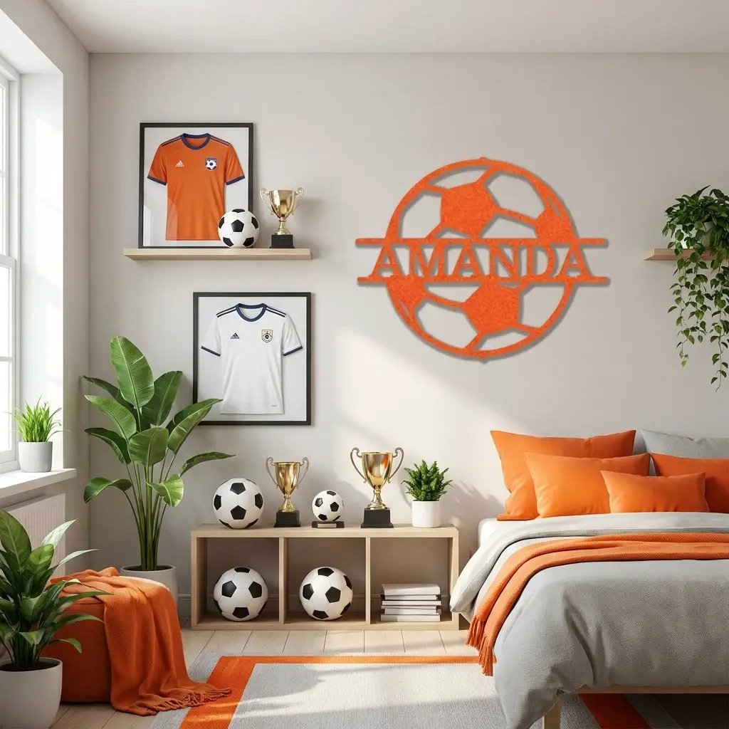 Personalized Soccer Ball Metal Wall Art – Custom Name Soccer Sign – Sports Decor for Kids Room, Soccer Player Gift, Indoor Outdoor Steel Sign
