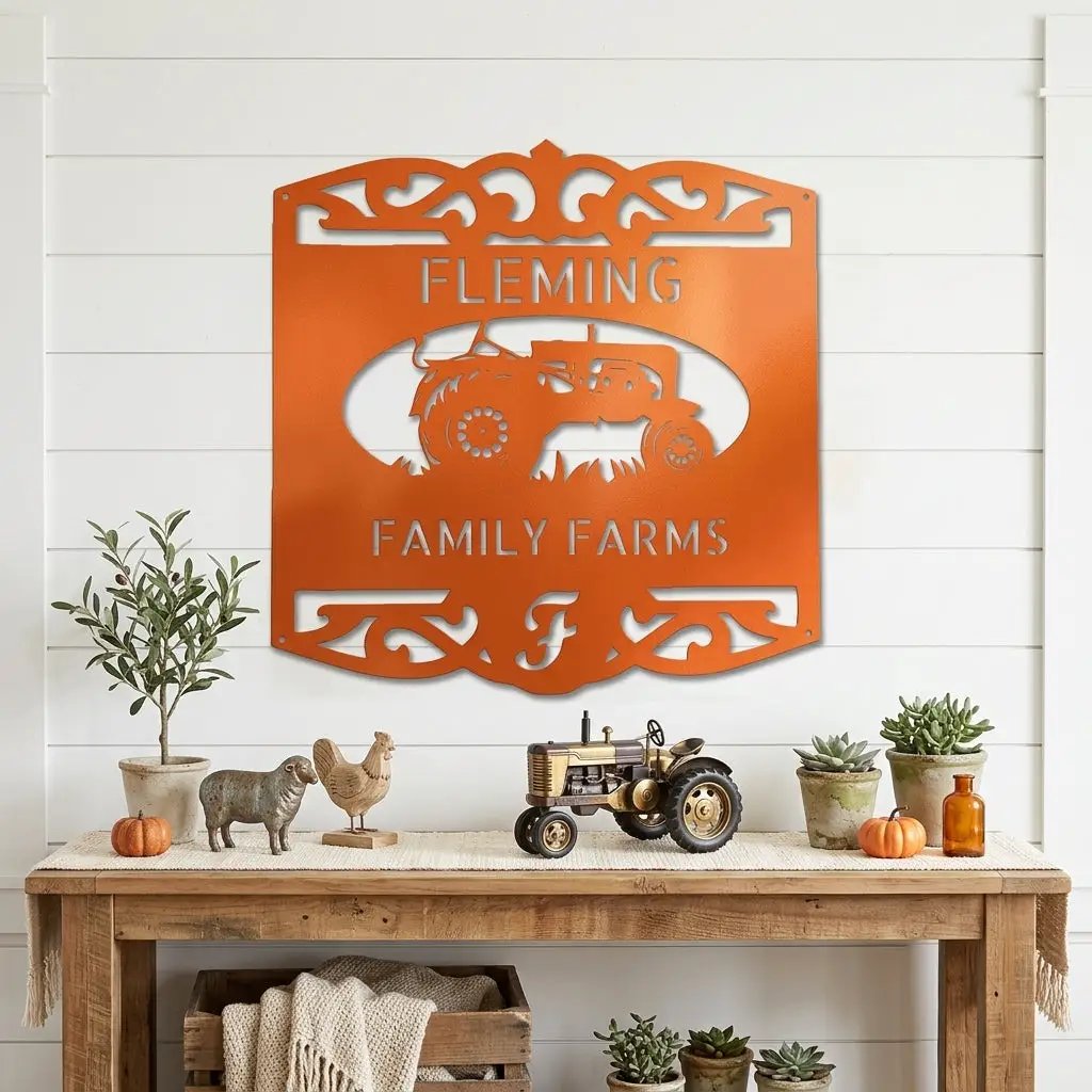 Personalized Family Farm Metal Wall Art Sign Custom Farm Name Tractor Steel Sign Elegant Farmhouse Decor Outdoor Ranch Sign