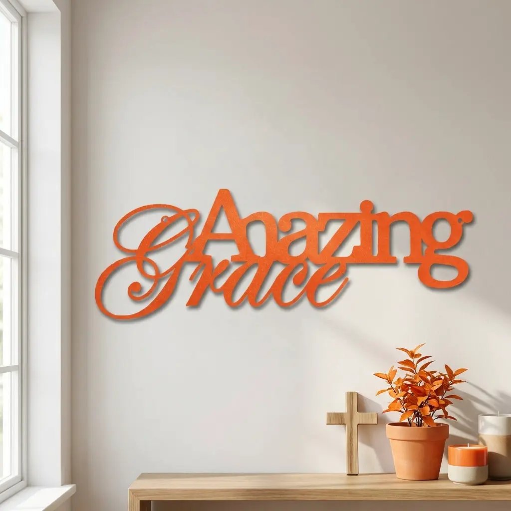 Amazing Grace Metal Wall Art Sign – Christian Steel Scripture Decor – Inspirational Faith Home Decor – Laser Cut Metal Sign