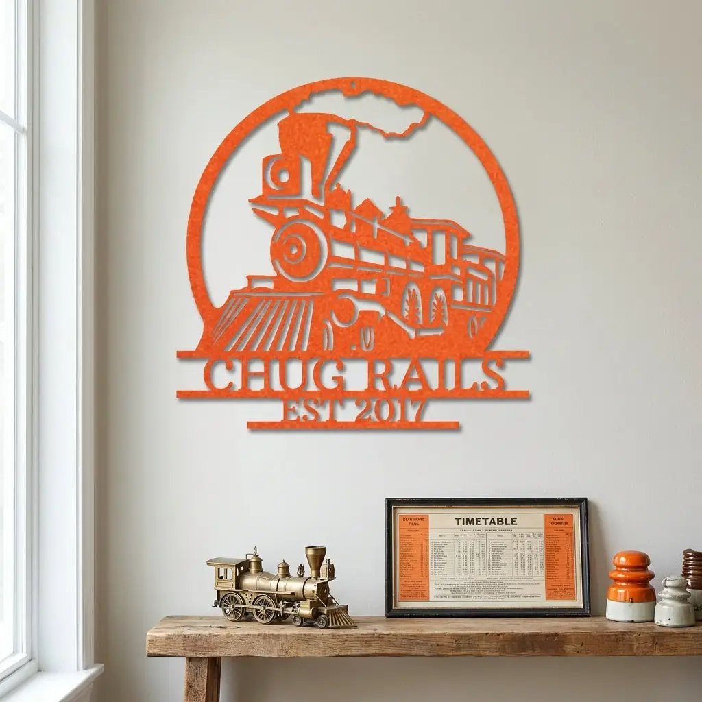 Vintage Steam Locomotive Train Personalized Name Metal Art Wall Sign