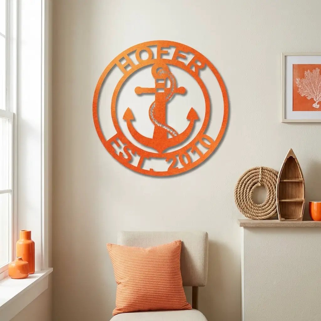 Personalized Anchor Metal Wall Art, Custom Family Name Sign, Nautical Wall Decor